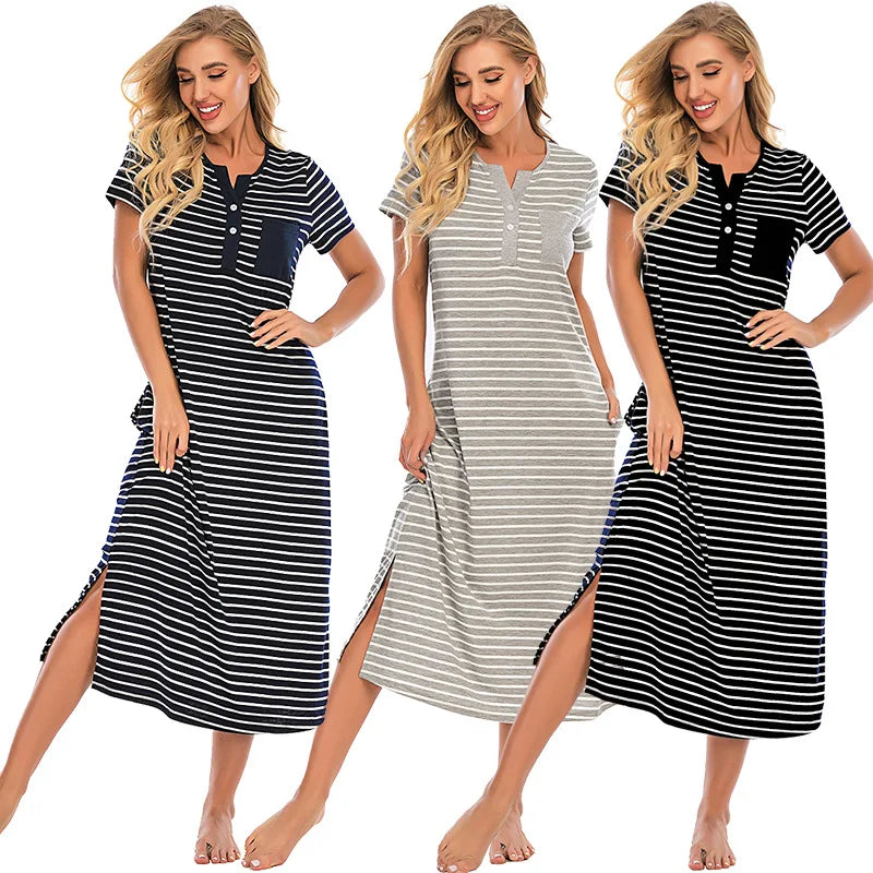 Sleep Wear Button Dress Pocket Pyjamas Blouse Pajamas Loungewear Sets Loose Casual Women Sets Loose Fit Long Pajamas Set
