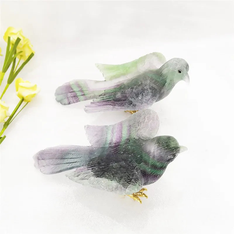 Huiying Feng shui style vivid gemstone animal carving fluorite woodpecker crafts