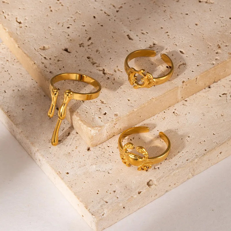 Ocean Series Collection Fresh Vacation Style Open Rings for Men and Women Non-fading Stainless Steel Rings Hot Sale