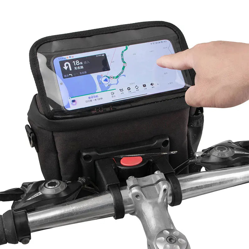 Bicycle Handlebar Bag E-Bike Scooter Front Basket Pack with Touch Screen Phone Holder Bike Storage Pouch Road MTB Scooter Bags