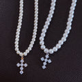 Chic Faux Pearl Necklace Cz Cross Pendant Pearl Choker Round White Fashion Pearl Hop Hop Retro Tennis Cross Pendant Necklace