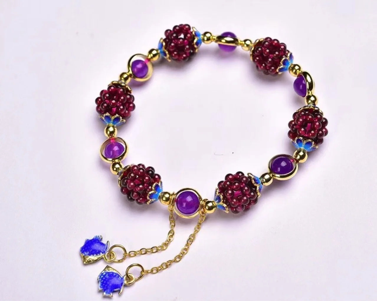 Fashion Hot Sale Women Natural Garnet Flower Ball Bracelet Tassel  Weave Crystal Flower Ball Bracelets