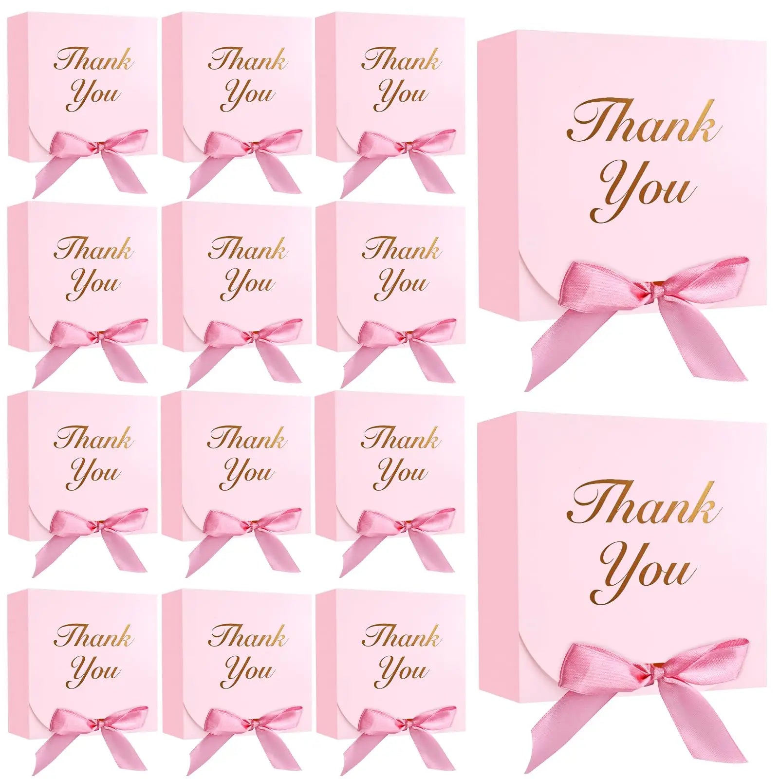 Customized Small Kraft Paper Gift Boxes with 'Thank You' Logo Party Bow Ribbon & for Birthday Wedding Holiday Candies & Treats