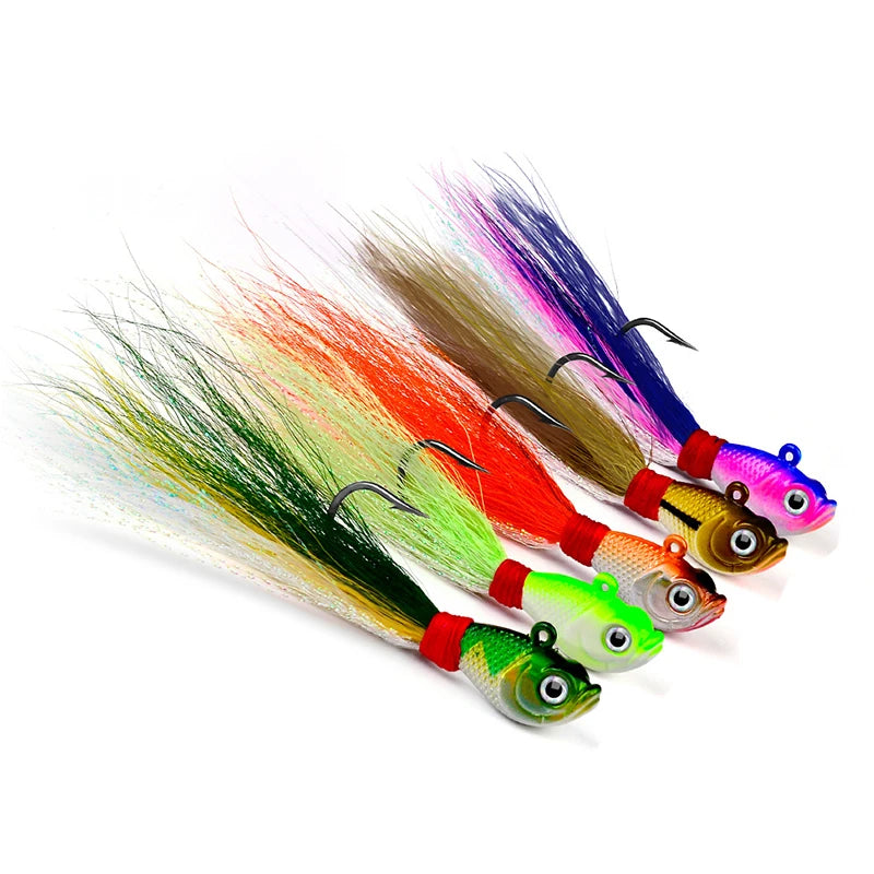 WEIHE 7g 14g 28g 42g 56g 5 Colors Artificial Jig Head Sea Fishing Wobbler Bait With Bucktail Hook Lead Lure