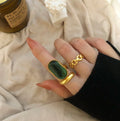 925 Silver-plated French Old Retro Designer Emerald 2pcs Set  Ring