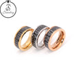 Rose Gold Plated Cluster Ring Trendy Fashion Jewelry for Women with Black Stone Stainless Steel From Wholesale Vendor