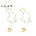 Ason Jewelry Hot Selling Popular Line Sense Pearl Earrings Stainless Steel 18K Gold Plated Long Tassel Drop Earrings for Girls