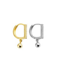 EH1239 Simple Silver Color Earrings Jewelry Letter D-Shaped Zircon Round Bead Drop Earrings