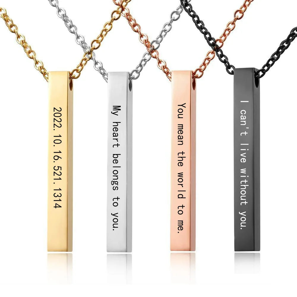Custom Stainless Steel Plated Stereo Pole Boys Leather Chain Square Diy Lettering Pendant Necklace Jewelry