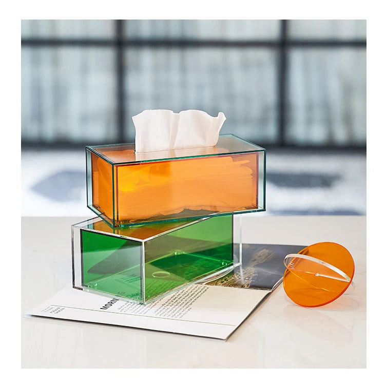 Modern Luxury Transparent Acrylic Tissue Boxes & Paper Towel Napkins Holder Customized Color Desk Accessories for Home Office