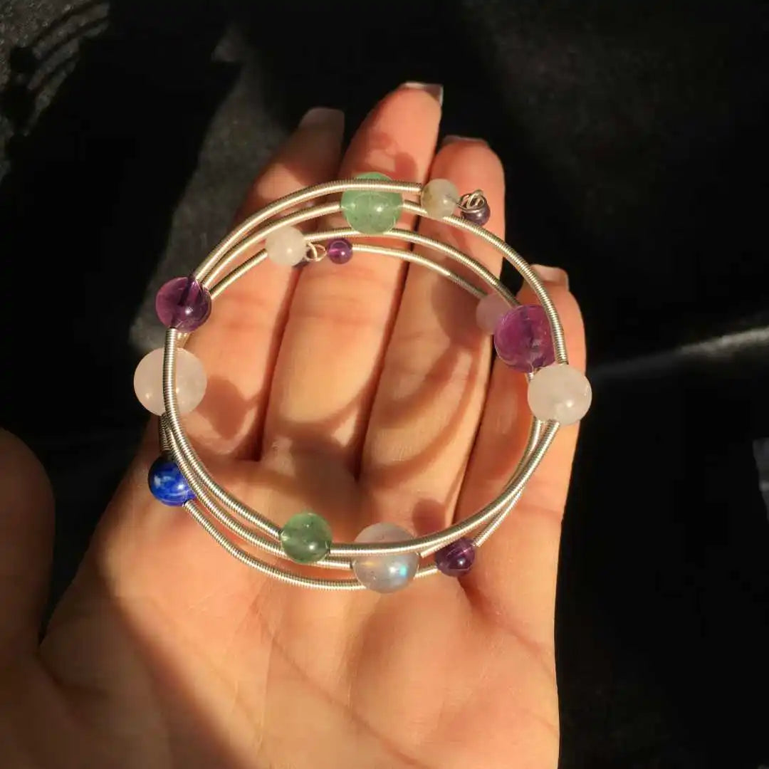 Wholesale Natural Crystal Diy Solar System Healing Beads Gemstones Silver Braid Crystal Bracelets for Decoration of Sale