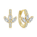 SP Fine Jewelry 925 Sterling Silver Zircon Flower Shape Gold Hoop Earrings