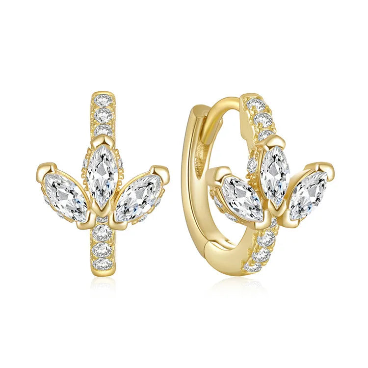 SP Fine Jewelry 925 Sterling Silver Zircon Flower Shape Gold Hoop Earrings