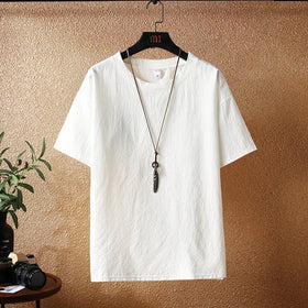 Custom Logo High Quality Men's Short-sleeved Shirt Men Casual Cotton Linen Shirt Solid Color Graphic Half-sleeved Blank Shirts
