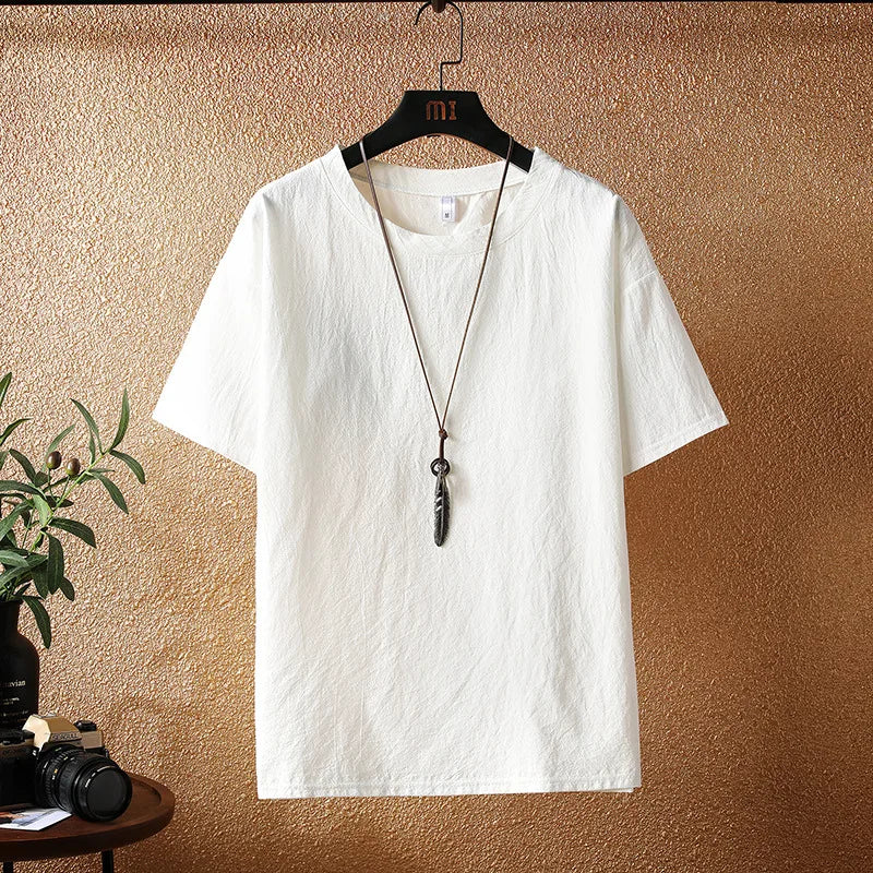 Custom Logo High Quality Men's Short-sleeved Shirt Men Casual Cotton Linen Shirt Solid Color Graphic Half-sleeved Blank Shirts