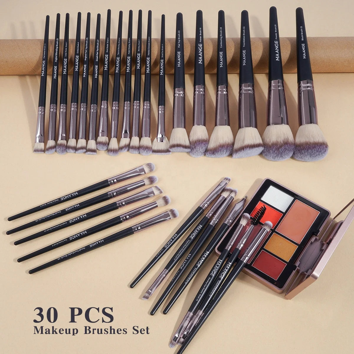 MAANGE 30pcs Hot Sell Vegan Hair Makeup Brush Set Face & Eye Blush Tool Brush with Bag