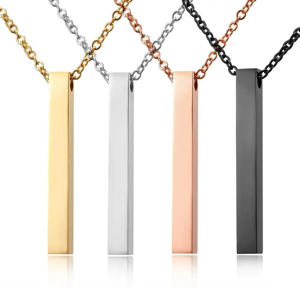 Custom Personalised 18K Gold Necklace T Thin Blank Vertical Bar Pendant Fashion Stainless Steel Link Classic Featuring Your Name