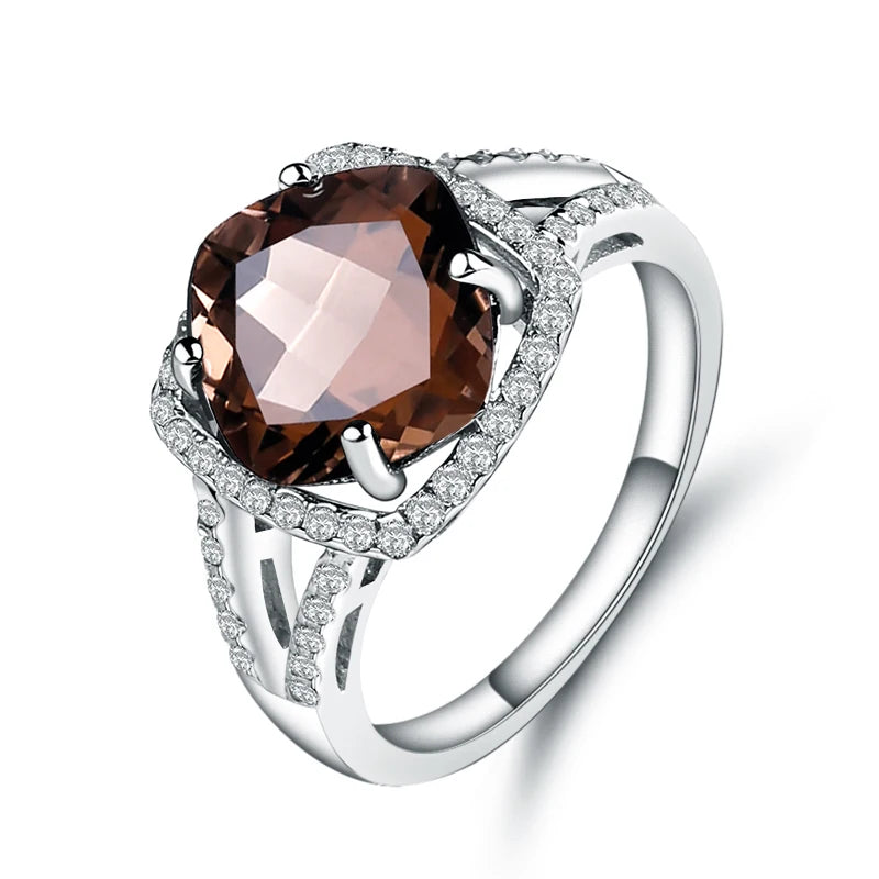 N0064 Abiding Tarnish Resistant Jewellery Natural Gemstone Custom Solid 925 Sterling Silver Smoky Quartz Cluster Rings