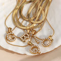 Double Layer Herringbone Chain Pearl Initial Letter Charm Pendant Necklace Gold Plated Jewelry