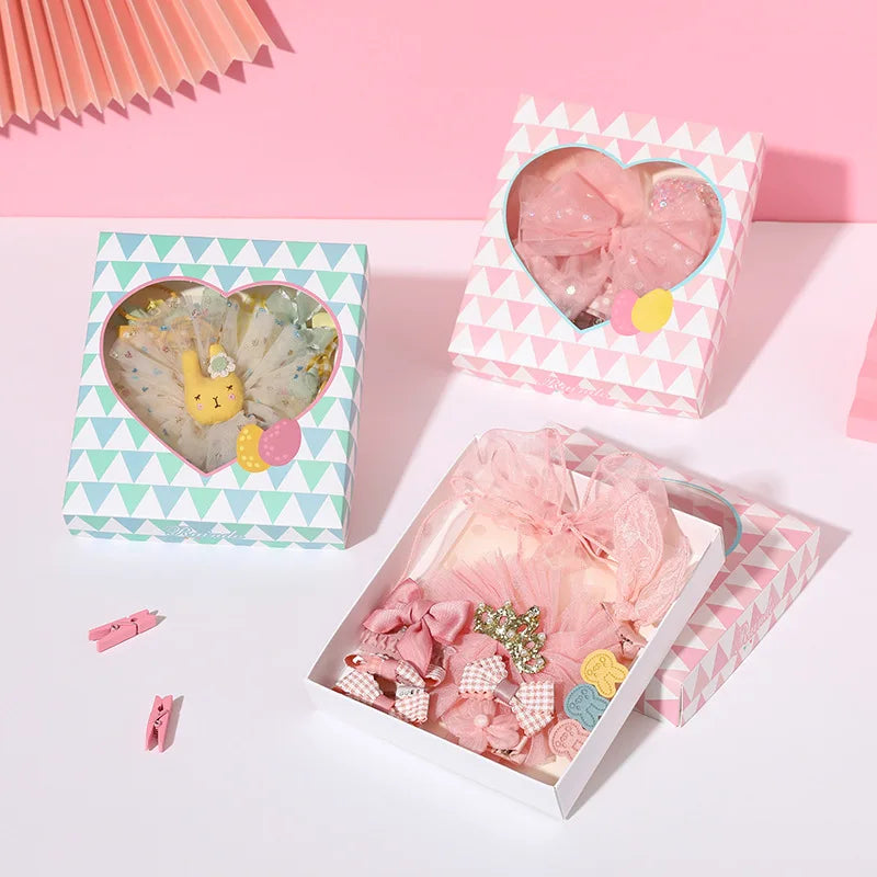 24PCS Fabric Alloy Fashion Kids Hair Pins Clip Ties Bows Barrettes Gift Box Set for Girls Toddler Hair Accessories