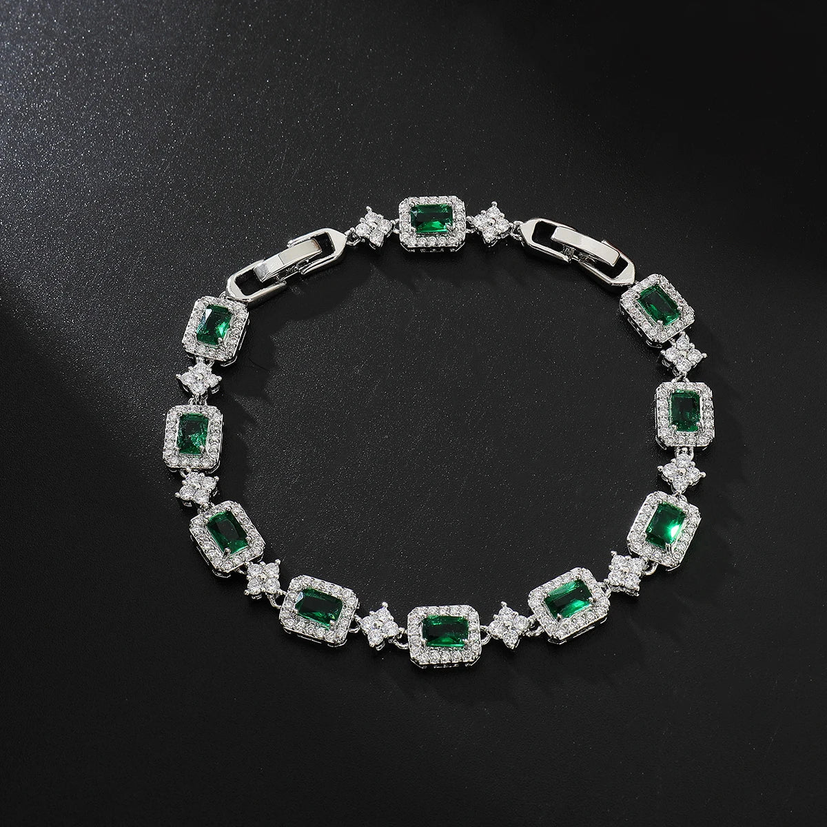 Light Luxury Jewelry Bracelets Wholesale Rectangular Emerald Zirconia CZ Tennis Bracelet Women