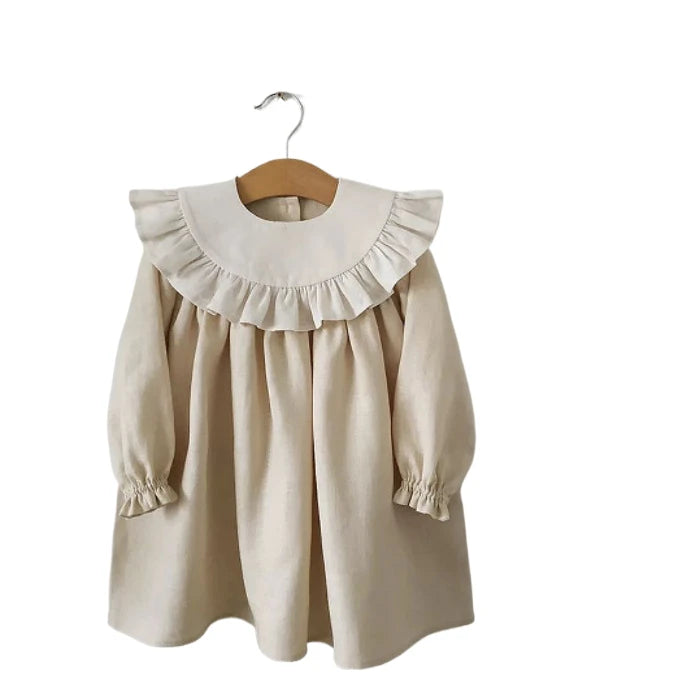 INS Spring and Autumn Girls Cotton Linen Collar Baby Dresses with Lotus Leaf Palace Style Princess Baby Princess Dress