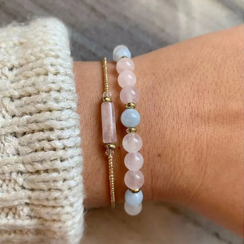 Delicate Fertility Bracelet Set Natural Stone Healing Crystal Beaded Bracelet Gold Gemstone Adjustable Stack Bracelet
