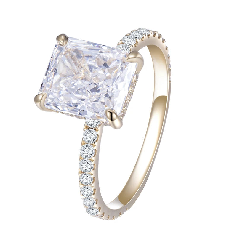 18k Gold Ring 2.23ct Radiant Cut Design  Diamond Ring R Women Fashion Men Yellow Gold Gift Jewelry