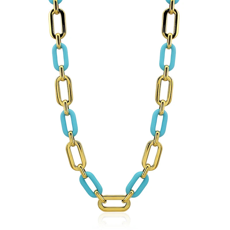 European American Simple Style Necklace Chains for Women Gold Stainless Steel Necklace Choker Mixed Color Acrylic Links Necklace