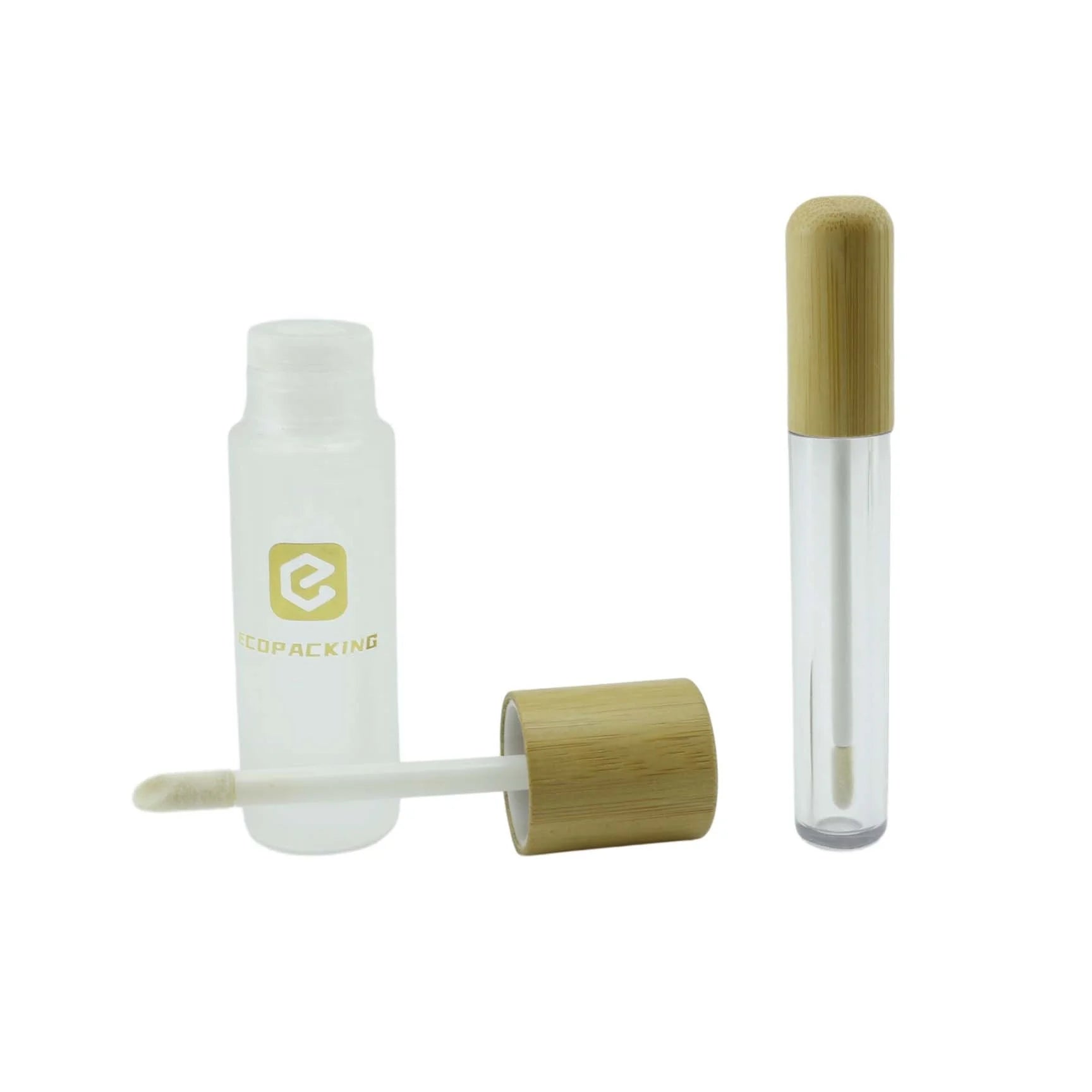 Hot Sale Bamboo Lid 30ml Glass Lip Gloss Tube Empty 10ml Lip Glaze Plastic Make up Tube with Bamboo Lid