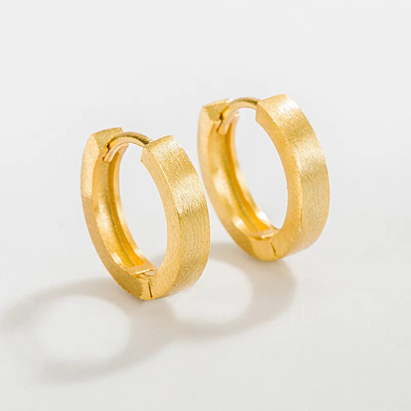 Fashion Large Big 925 Silver Hoops Earring 12mm 15mm Gold Plated Jewelry Brush Design Custom Bulk Earrings Women Wholesale