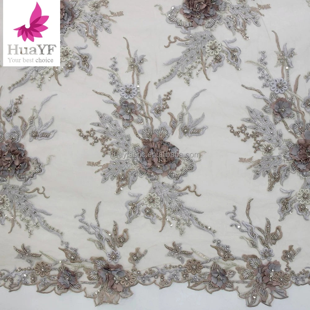 2021 New Arrivals 3D Colored Beaded Laces With Pearls Crystal Appliques Embroidery Laces Fabric HY1670-3