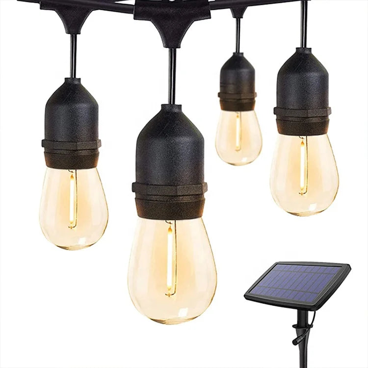 Low MOQ 15pcs S14 LED Solar Powered String Lights IP65 for Outdoor Christmas Wedding Party Decoration