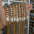 BC001 8mm 10mm 12mm 14mm Stainless Steel Cuban Chain Necklace with Brass Setting Zircon Clasp Hip Hop BLING BLING