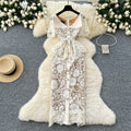 Women's French Elegant Diamonds Slim Short Sleeve Hollow Out Lace Dresses