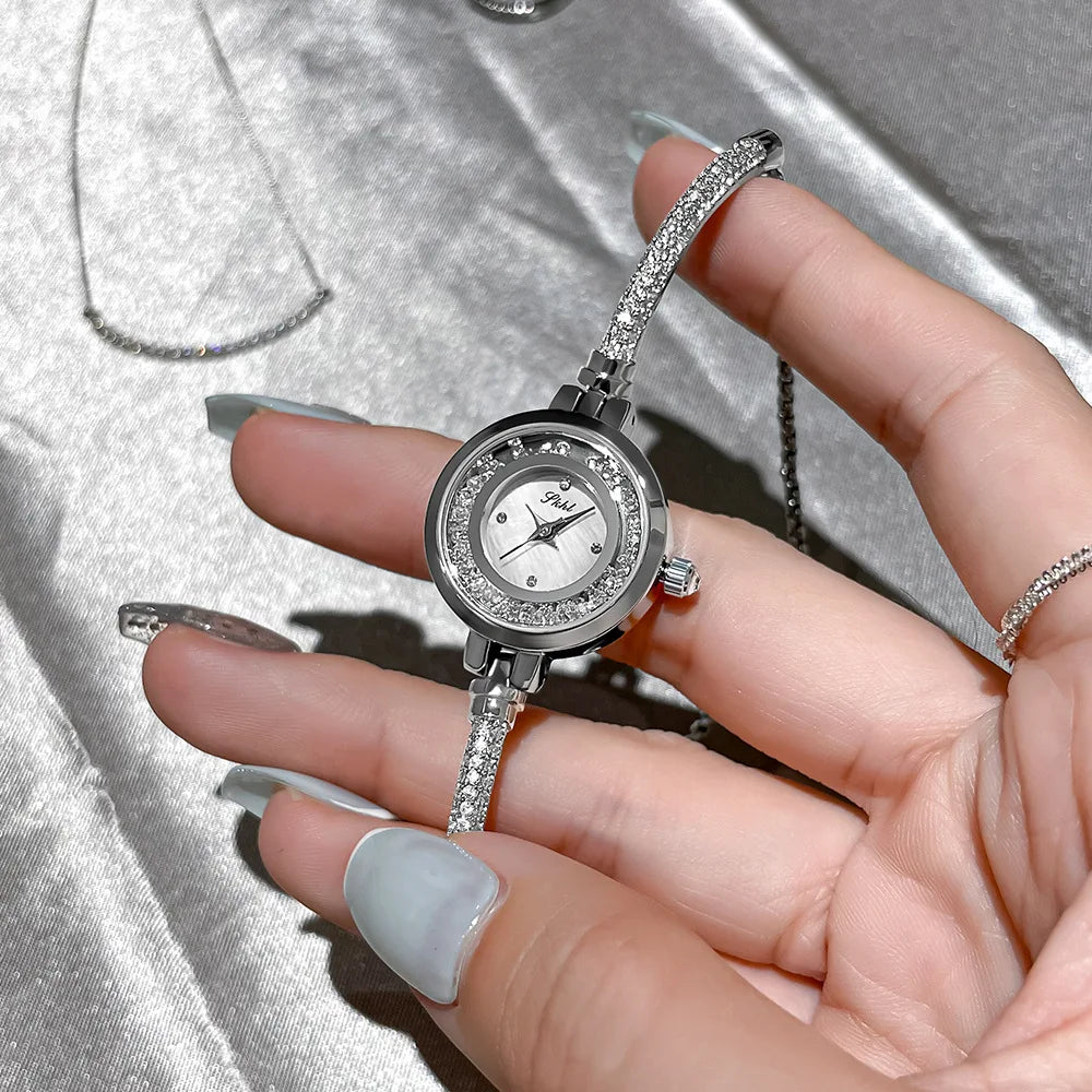 Aimgal Luxury Women's Quartz Watch Elegant Quicksand Dial Bracelet 3ATM Fashionable Space-Time Corridor Rhinestone Shell Face