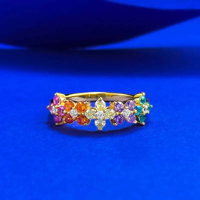 Luxury Fashion 925 Sterling Silver Colored Diamond Camouflage Zircon Ring