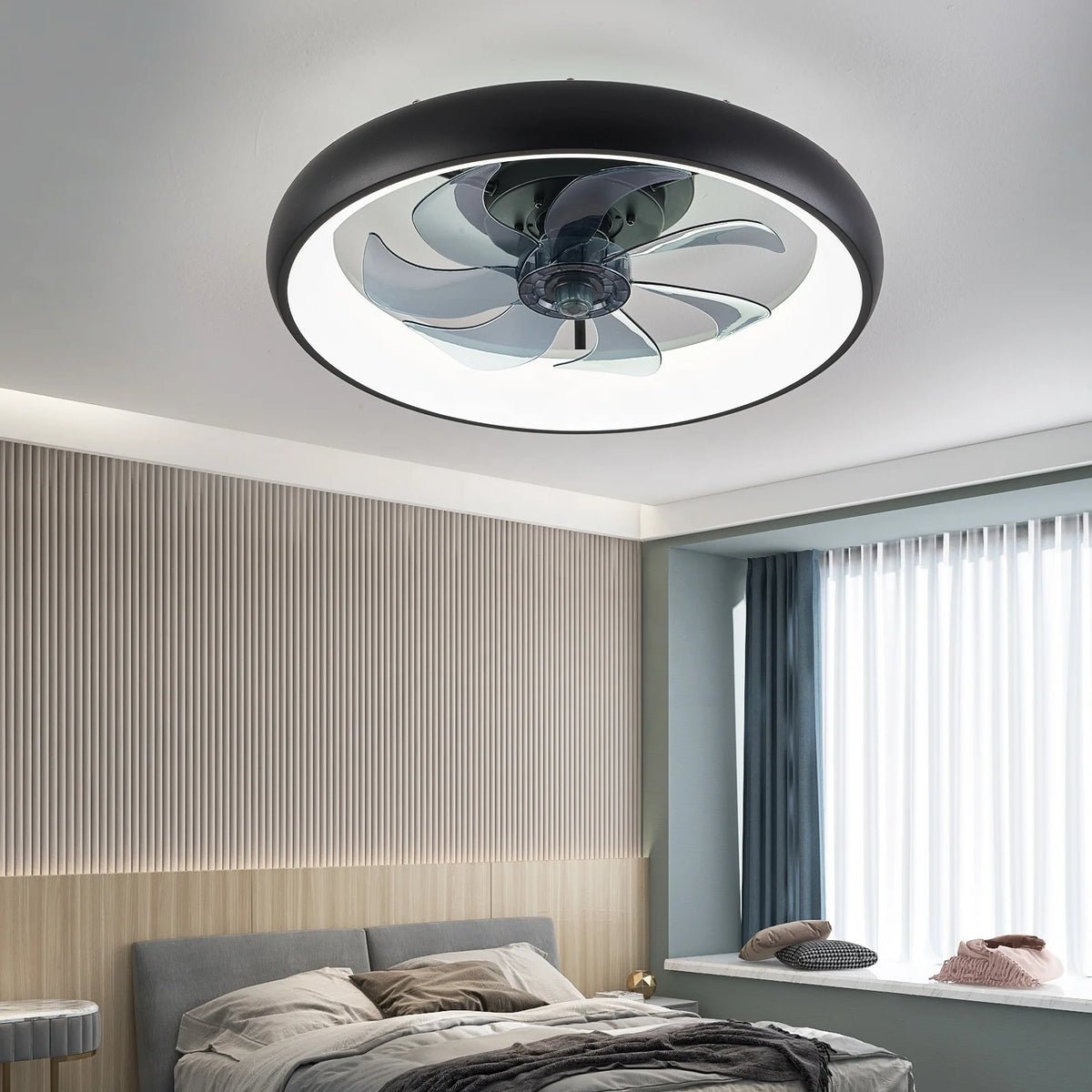 GreeLustr 7 Blades 6 Speeds 72W AC Motor LED Ceiling Fan with Light Iron Construction Remote Control for Bedroom Home Use