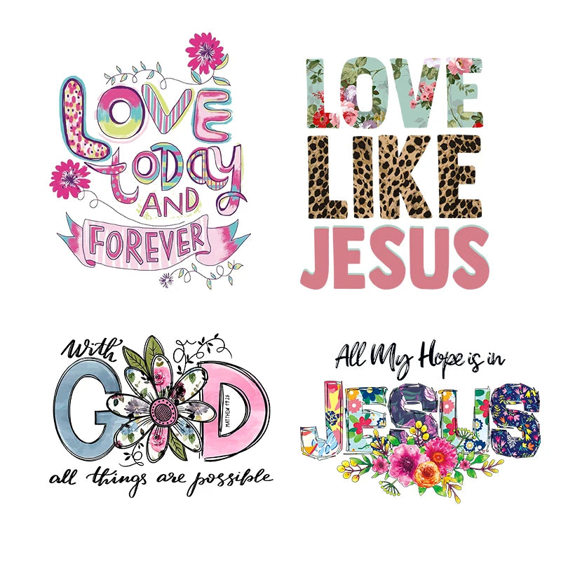 Factory Wholesale Custom Dtf Transfers Heat Transfer Sticker JESUS Designs Screen Print Transfer Iron on Vinyl Label for Tshirts