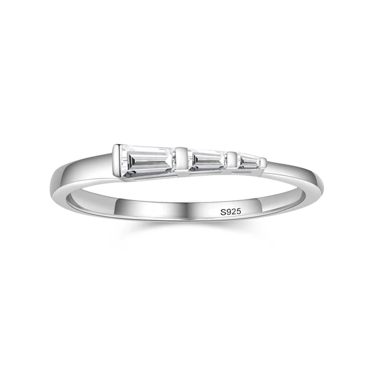 Simple 925 Sterling Silver Micro Inlay Baguette CZ Diamond Stacking Finger Ring for Women Girls