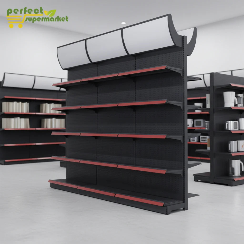 Heavy Duty Single Sided Metal Storage Racks for Grocery Store Supermarket Shelf with Light