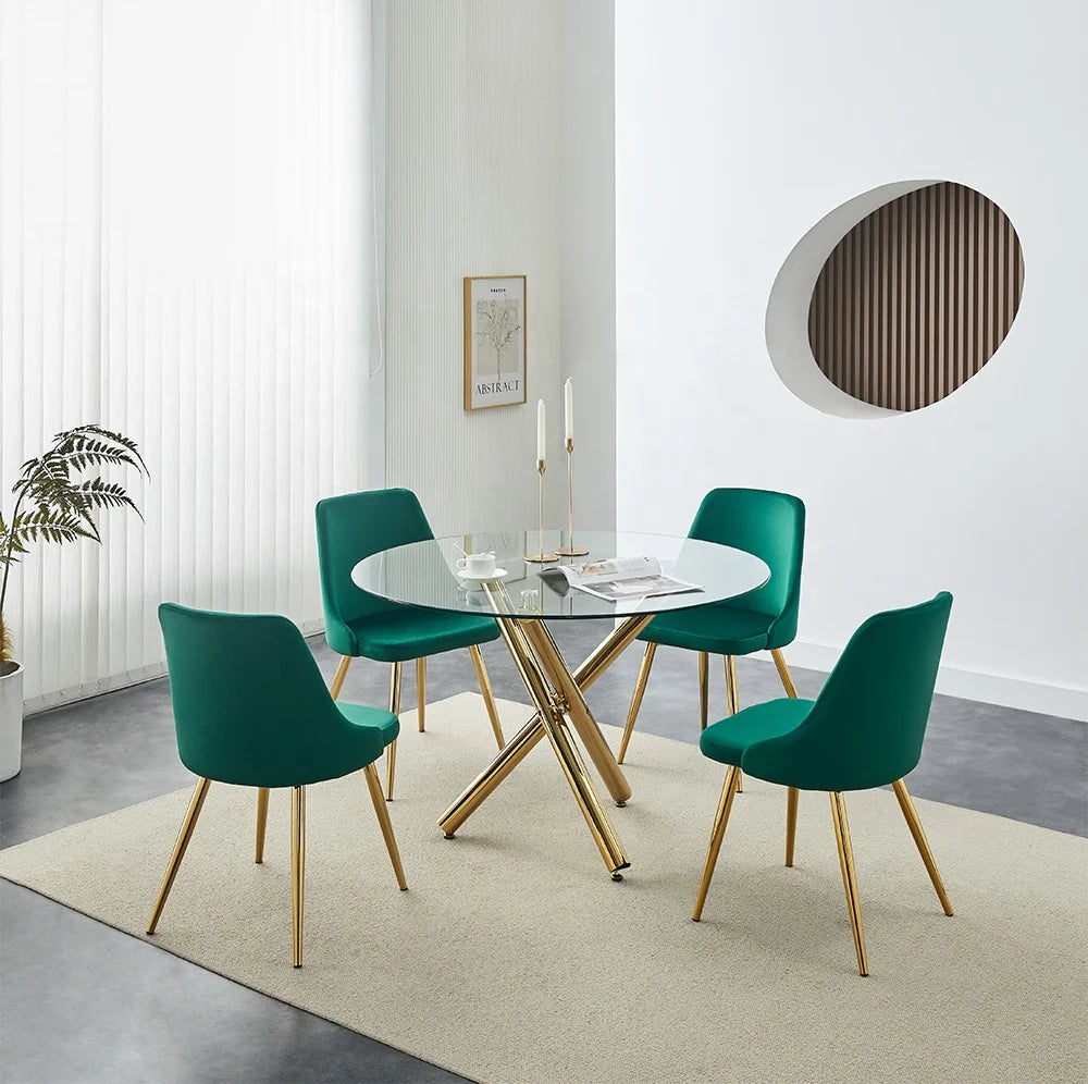 Kitchen Restaurant Furniture Glass Top Dining Table ISO Factory Dining Room Luxury Home Furniture Gold Chromed