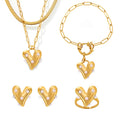 New 18k Gold Plated Stainless Steel Jewelry Set Pearl Heart Bracelet Necklace Waterproof Pearl Heart Earrings Pearl Heart Ring