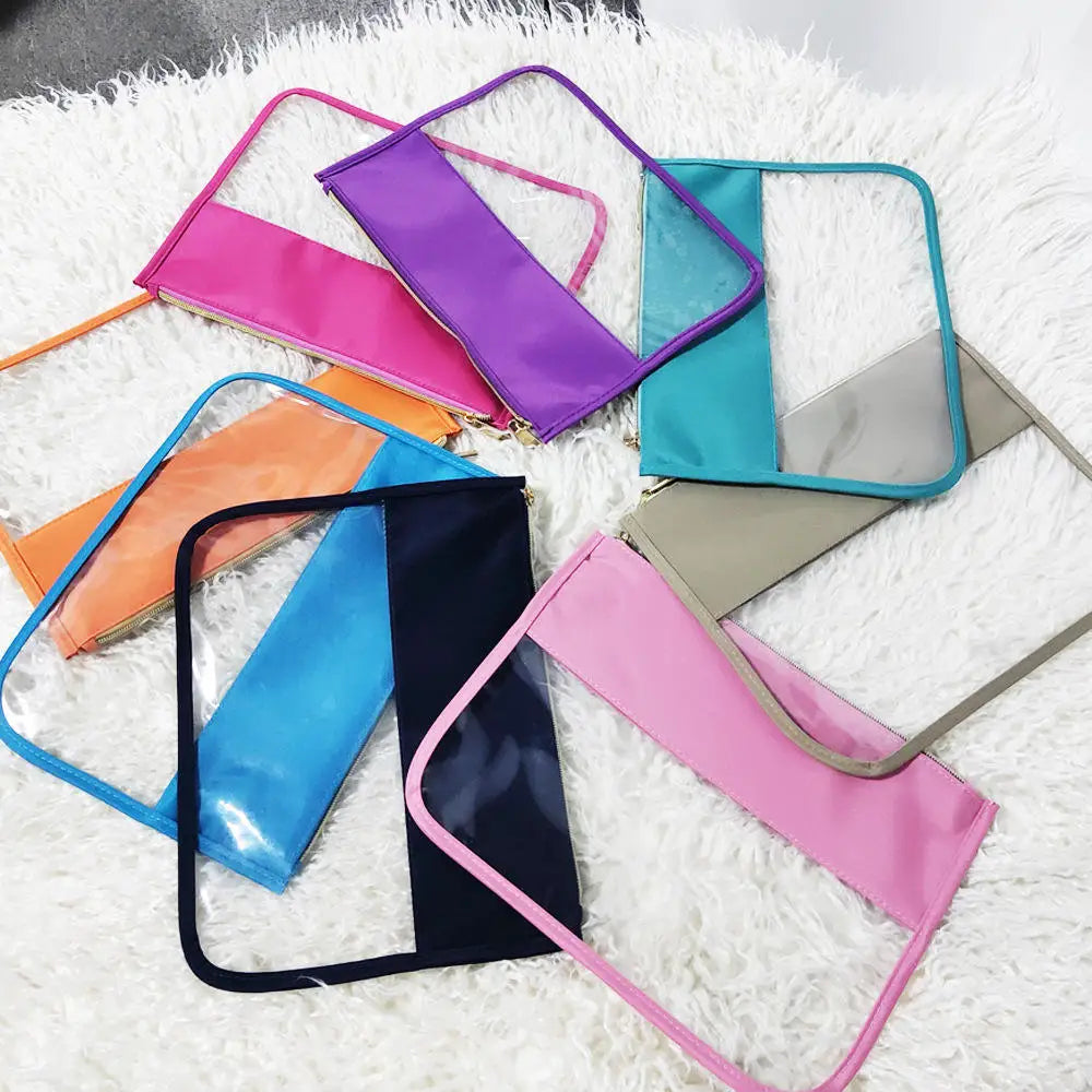 2024 New Wholesale Women Clear Make up Case Zipper PVC Cosmetic Bag Customized Fashion Hologram Zipper Handbags Transparent
