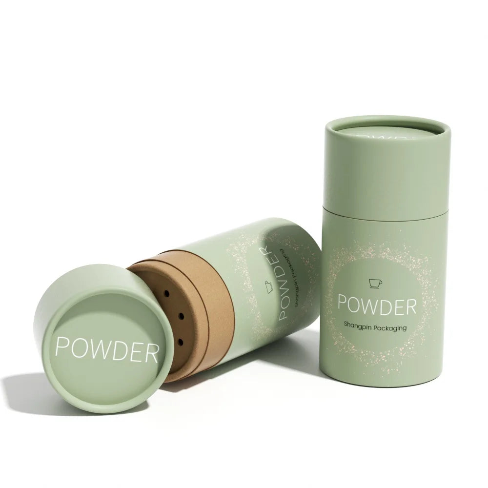 Eco-Friendly Green Color Powder Shaker Sifter Paper Tube Round Shape UV Printed Spice Salt Powder Packaging Tube