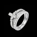 2-Piece Stackable 925 Sterling Silver Cross Band Ring Set for Women with Baguette CZ Stones