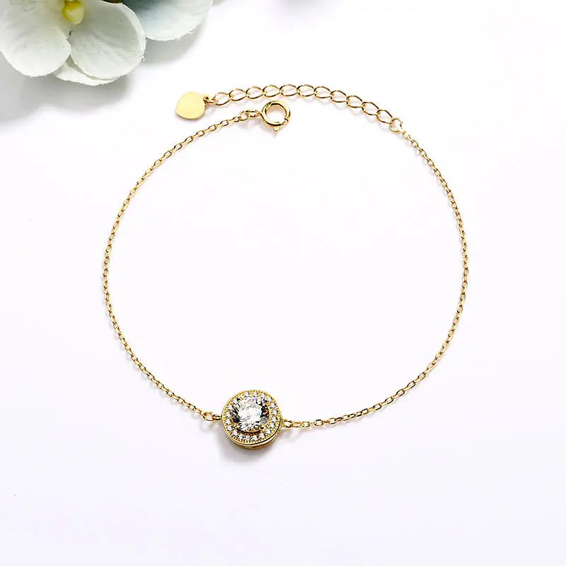 18K Gold Plated Zircon Ladies Hand Chain New Design Round Bracelet for Women Fine Chain & Link Jewelry