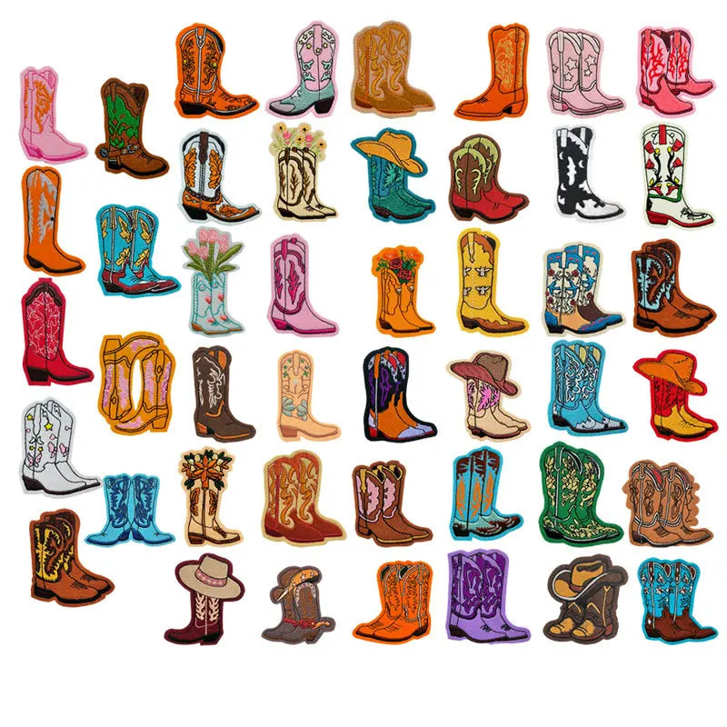 Large Collection Embroidered Iron on Cowboy Cowgirl  Boots  Patch for Clothing Hat Bag Decoration