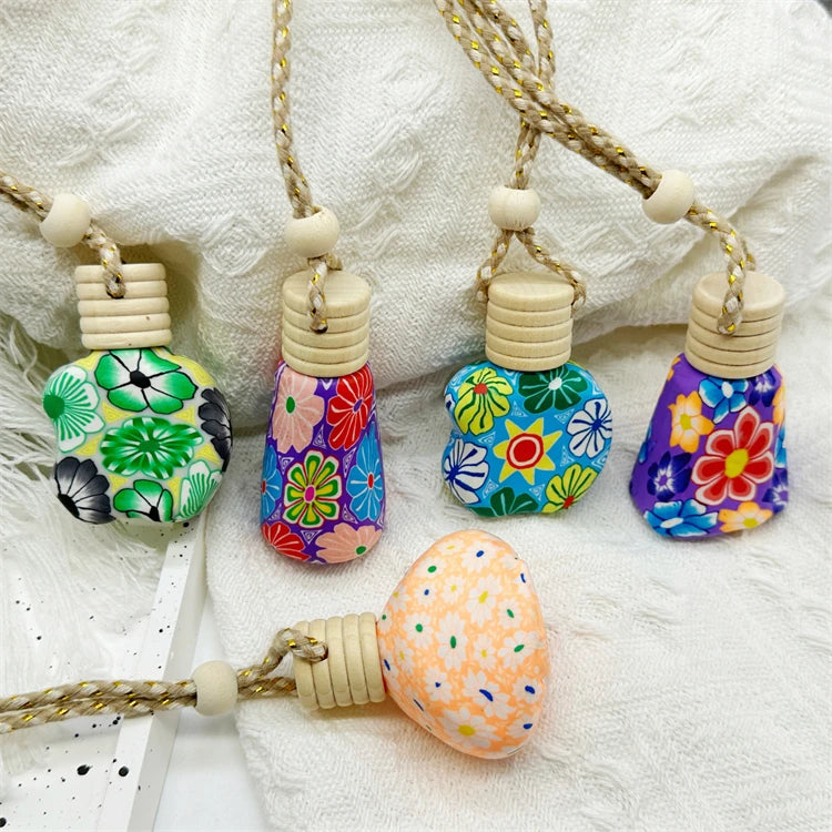 5ml 10ml 12ml Colorful Glass Hanging Wooden Screw Caps Car Perfume Bottles