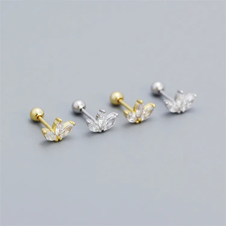 SP Mini Studs 18K Gold Plated S925 Sterling Silver Minimalist Zircon Flower Stud Earrings Screw Backs